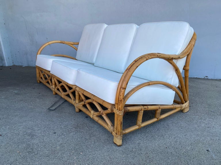 Rare Restored "1940s Transition" Rattan Sofa and Lounge Chair Living Room Set