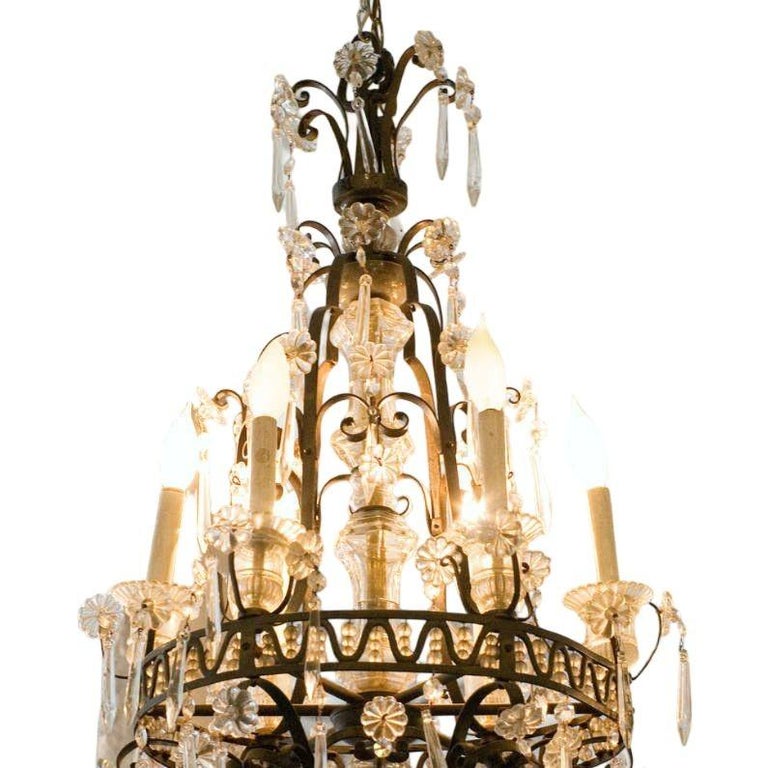 Louis XVI Revival Style French Crystal and Bronze Chandelier