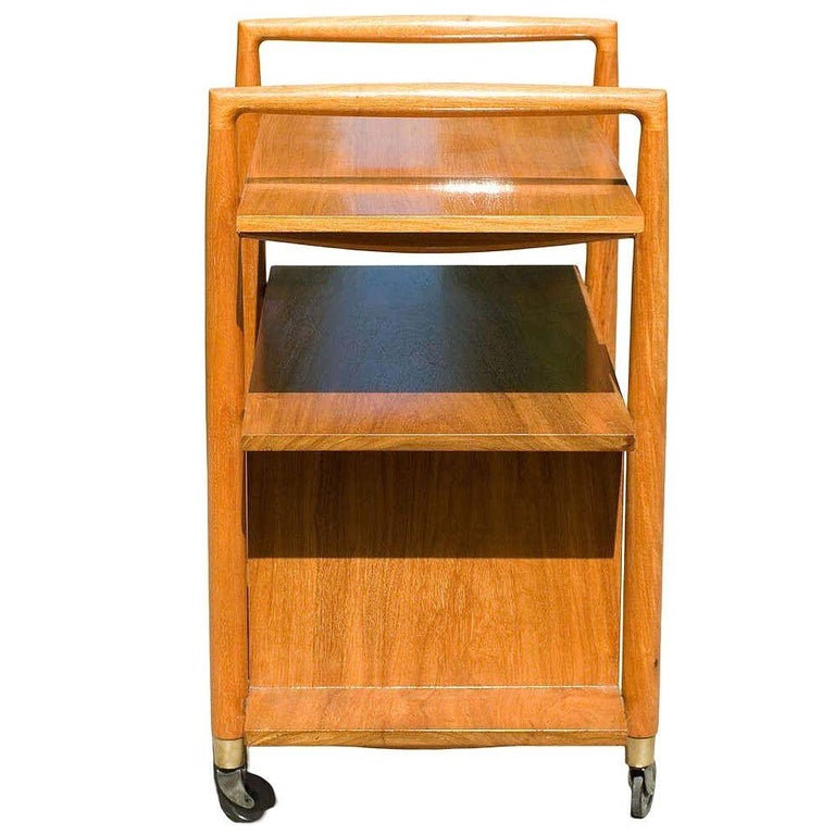 Mid-Century Three-Tier Bar Serving Cart w/ Storage Cabinet