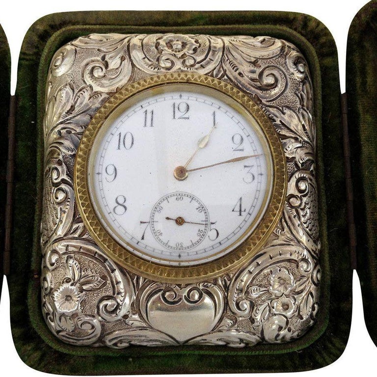 Victorian Silver Embossed Clock by Douglas Clock Company