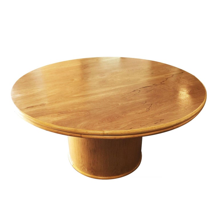 Bentwood Rattan and Oak Round Pedestal Dining Table