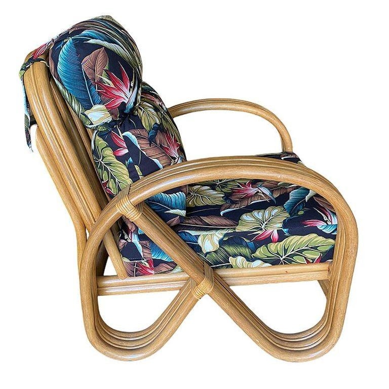 Restored 3/4 3-Strand Round Pretzel Rattan Lounge Chair w/ Ottoman, 2 Available