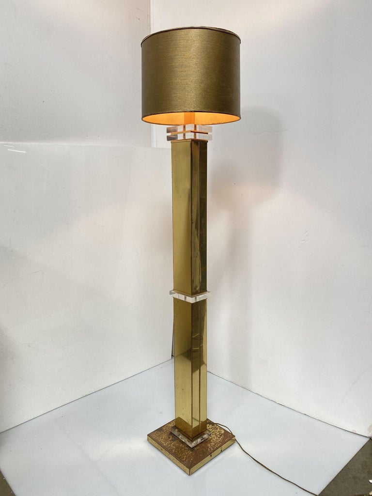 High Style Modern Lucite Acrylic and Brass Floor Lamp, Circa 1970