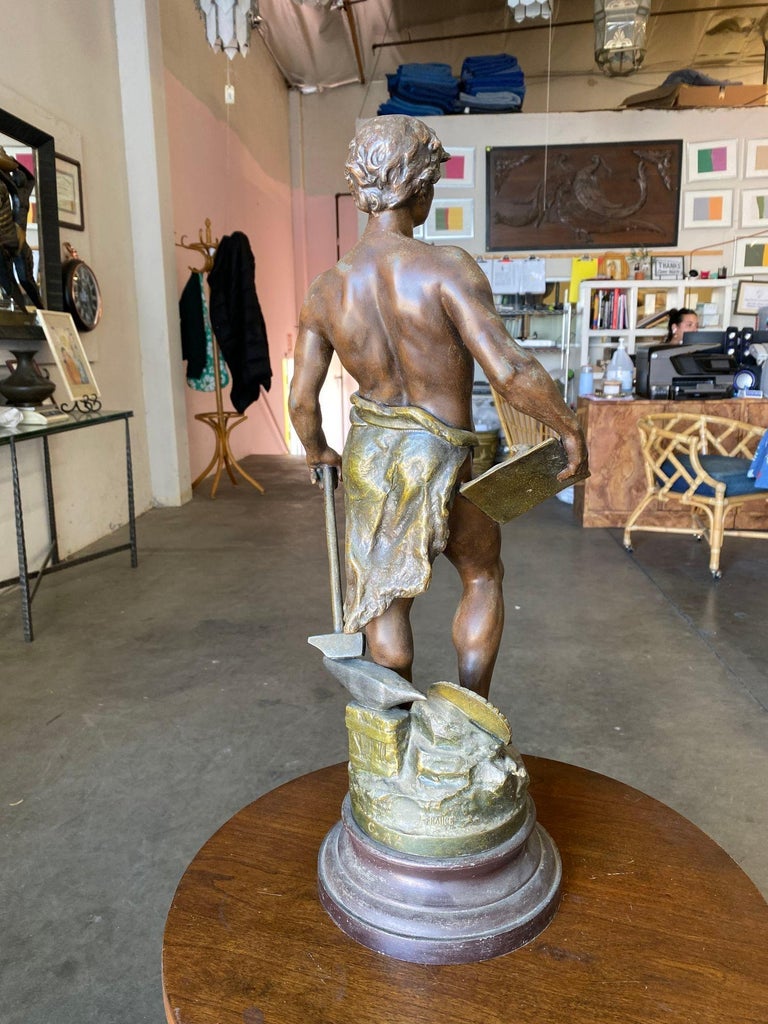 French "Le Travail" Hammership Spelter Sculpture by Francois Moreau, Circa 1900