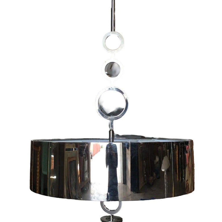 Chrome Drum Chandelier with Frosted Glass Shade