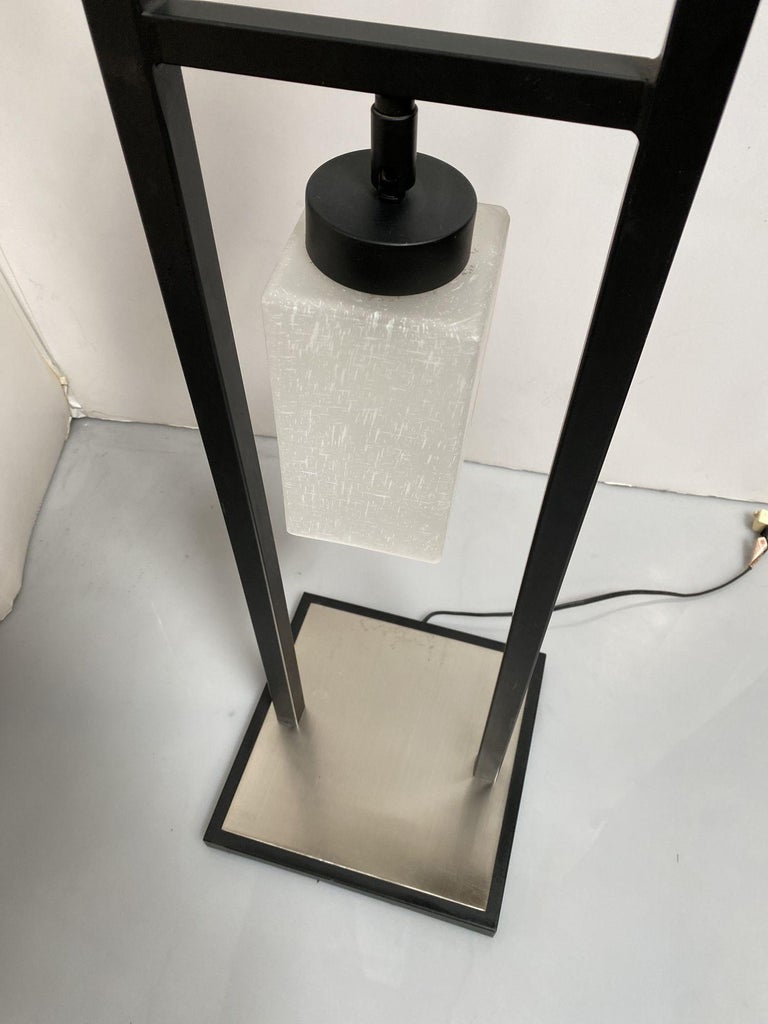 Asian Inspired Modernist Floor Lamp with Chrome Base
