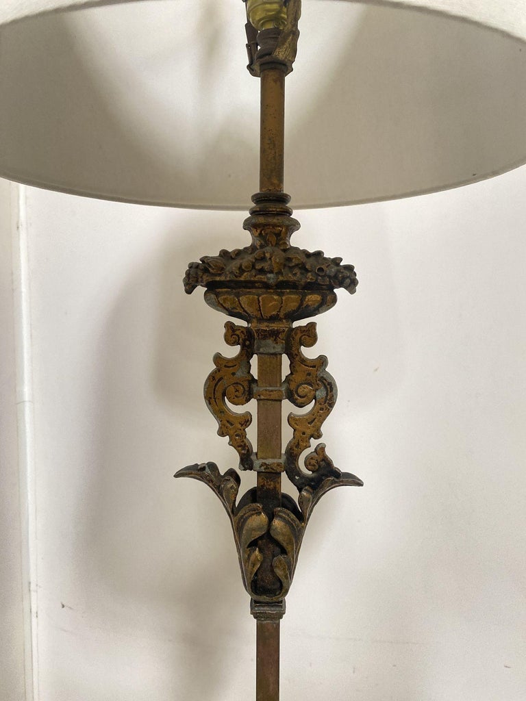 Hollywood Regency Cast Iron Torchiere Floor Lamp by Rembrandt