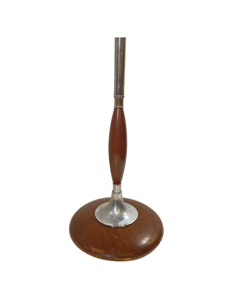 Art Moderne Wood and Chrome Swing Arm Floor Lamp