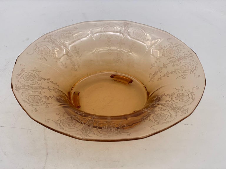 Vintage Bohemian Peach Intaglio Glass Fruit Bowl, Circa 1930