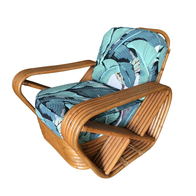 Restored Rattan Six-Strand Square Pretzel Lounge Chair Paul Frankl Style
