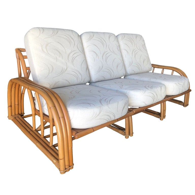 Restored 3-Strand 3 Seat Rattan Sectional Sofa by Paul Laszlo for Ficks Reed