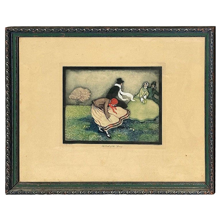 Framed "The Call of the Spring" Watercolor Scenic Lithograph by Jennie Harbour