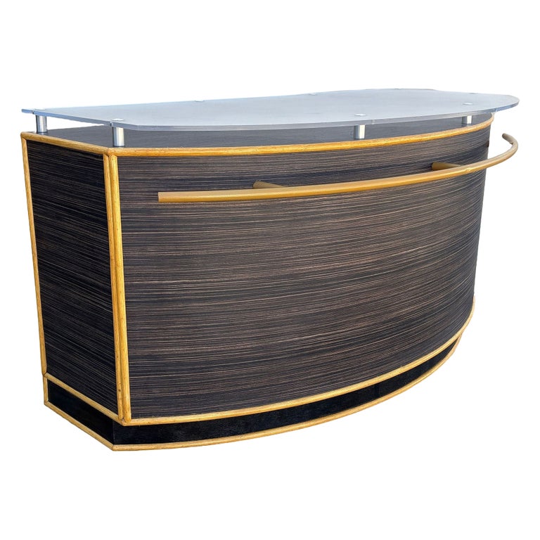 1990s Postmodern Dry Bar w/ Plexiglass Top & Rattan Borders