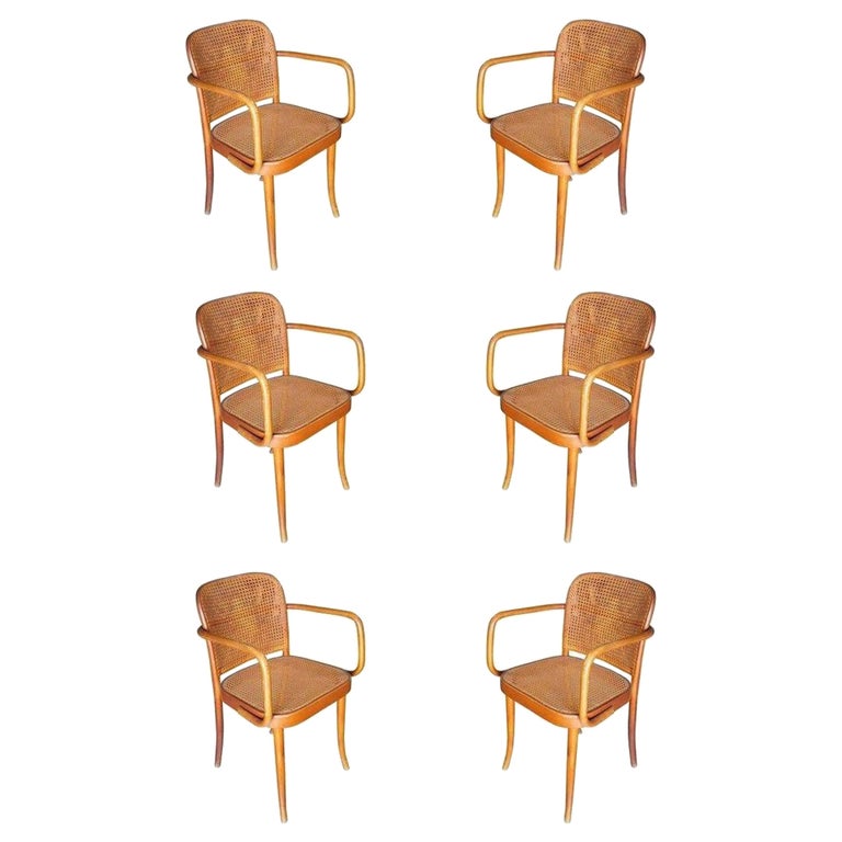 Josef Hoffmann for Stendig Bentwood Cane Dining Chairs, Set of Six