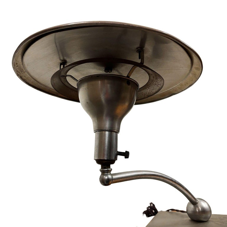 Mid-century M.G. Wheeler "Sight Light" Brushed Steel Table Lamp w/ Enamel Shade