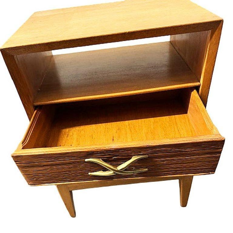 Restored Paul Frankl Combed Wood Bedside Table for Brown Saltman, Pair