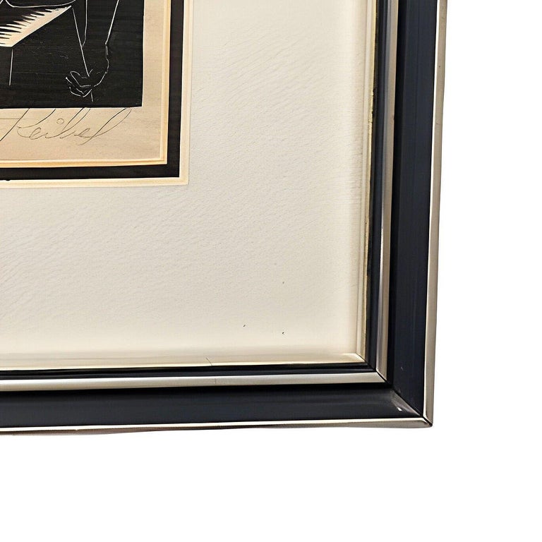 Untitled Nude Female Portrait Wood Block Print by Reibel Bertram, Framed