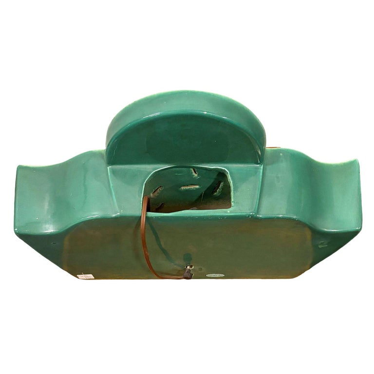 Mid-century Green Ceramic Jumping Deer Mantle TV Lamp by Shawnee Art Pottery