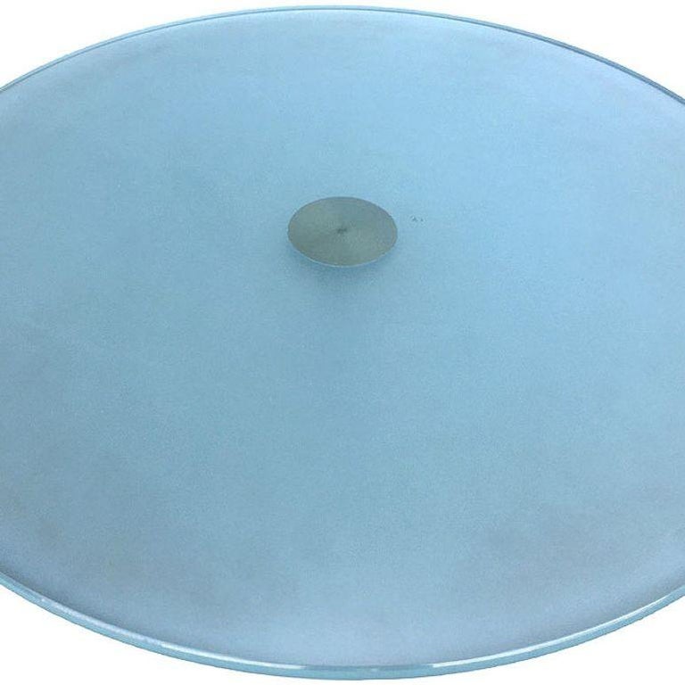 Y2K Chrome & Frosted Glass "Bugle Base" Pedestal Side Table