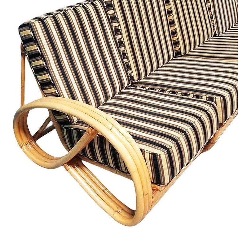 Restored MCM 3/4 Pretzel Rattan Sectional Sofa & Recliner Chair Living Room Set