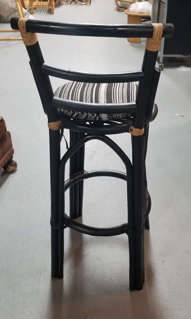 Restored Black Rattan Bar Stools Pair in the style of John Wisner