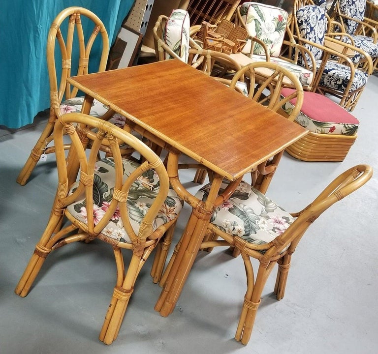 Restored Rattan 3-Strand "Hour Glass" Dining Table & Chairs Dining Set