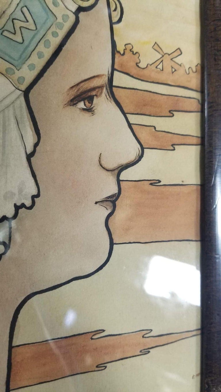 Framed Original 1909 Lithograph "Queen Wilhelmina" by P. Shepard