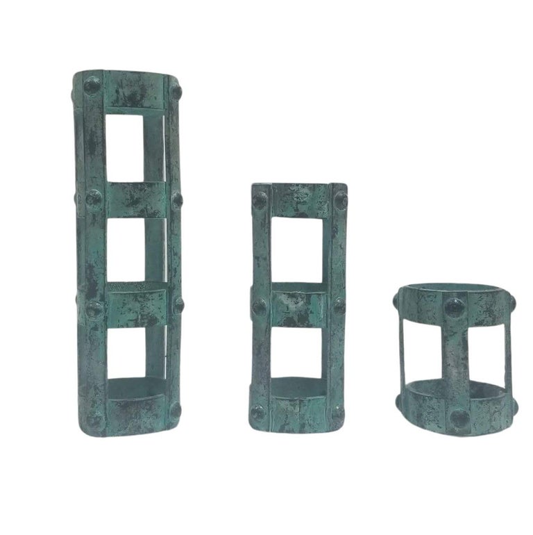 Set of 3 Brutalist style Candlestick Holders Cage Design