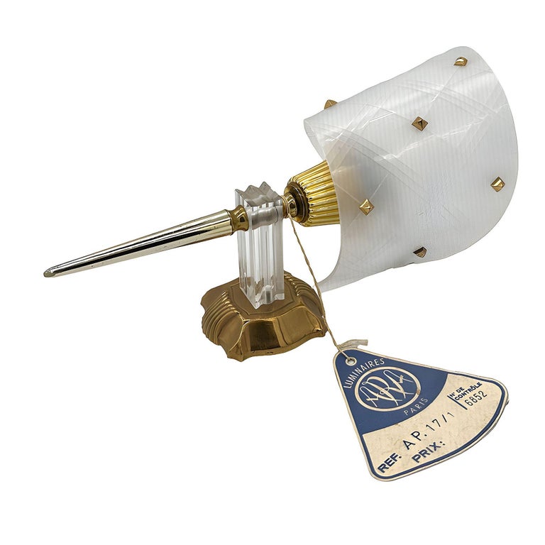 Set of 3 MCM Brass & Lucite Wall Sconces by Pierre Guariche for Luminai