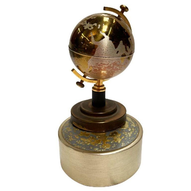 Mid-century Brass Spinning Music Box Globe Desktop Table Lighter by Windmill