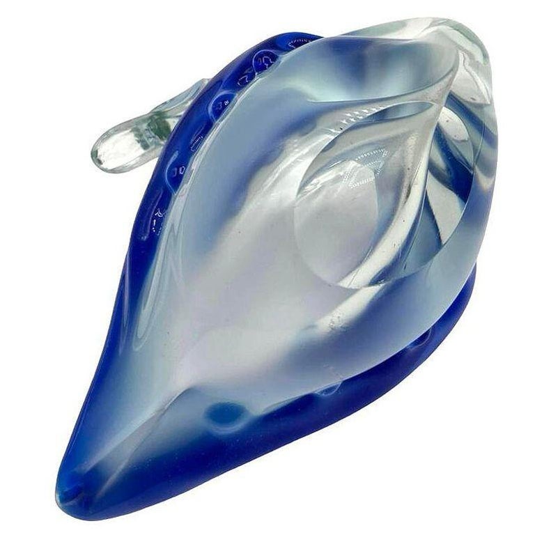 Hand Blown Blue & Transparent Murano Art Glass Swan Ring Tray
