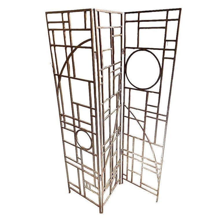Post Modern Copper Tone Geometric Folding Room Divider by Robert Sonneman