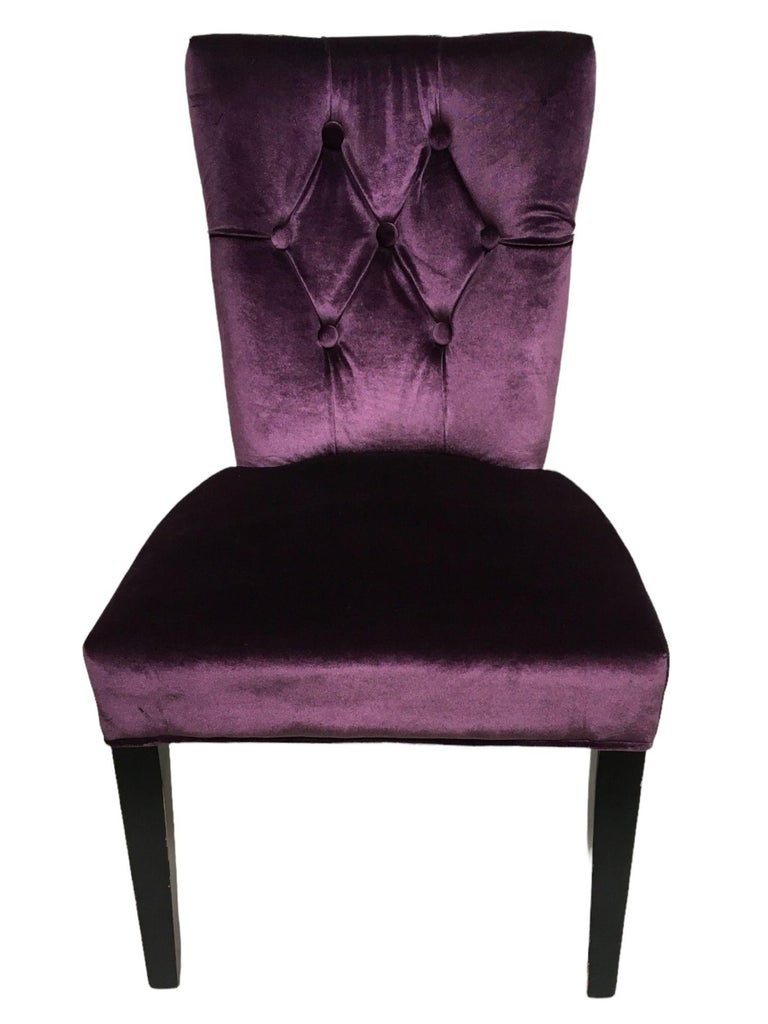 Pair of Vintage Purple Velvet Chairs with Tufted Padded Backrest