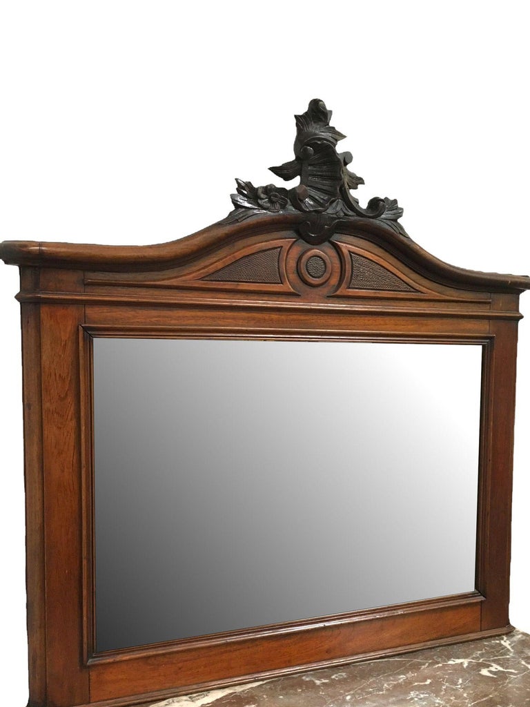 Louis XVI Solid Oak Dressing Vanity Table with Mirror and Marble Top
