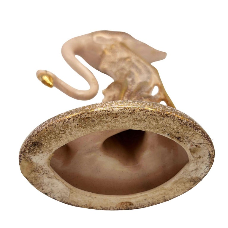 13" Tall Pottery Ceramic Beige Long-legged Flamingo Figurine, 1970