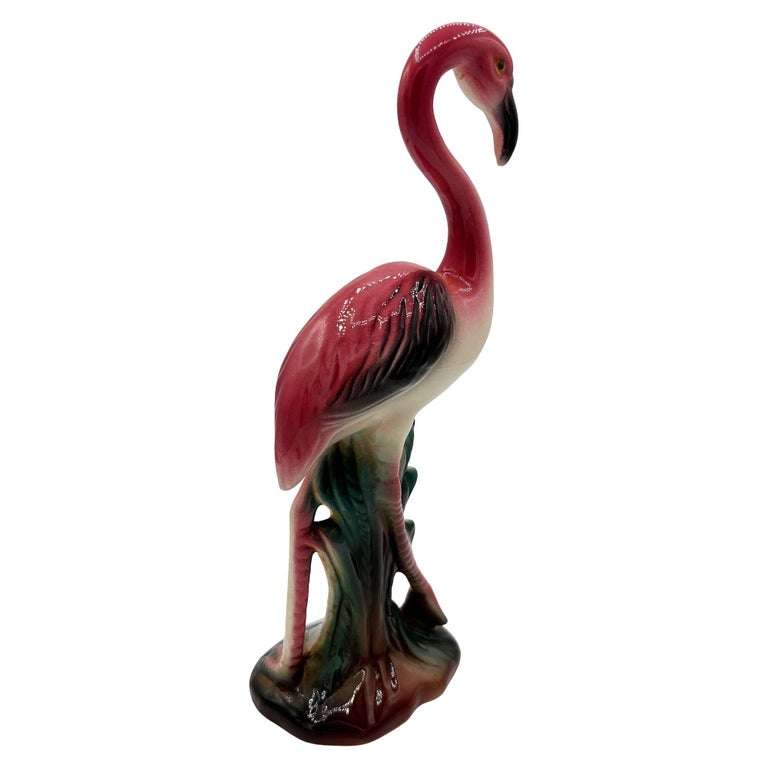 Mid-century Tropical Ceramic "The Walker" Pink Flamingo Figurine