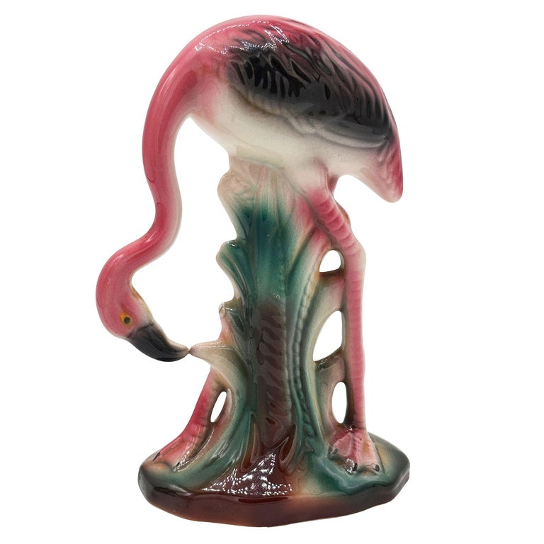 Atomic California Pottery Ceramic Grazing Tropical Pink Flamingo Figurine Statue