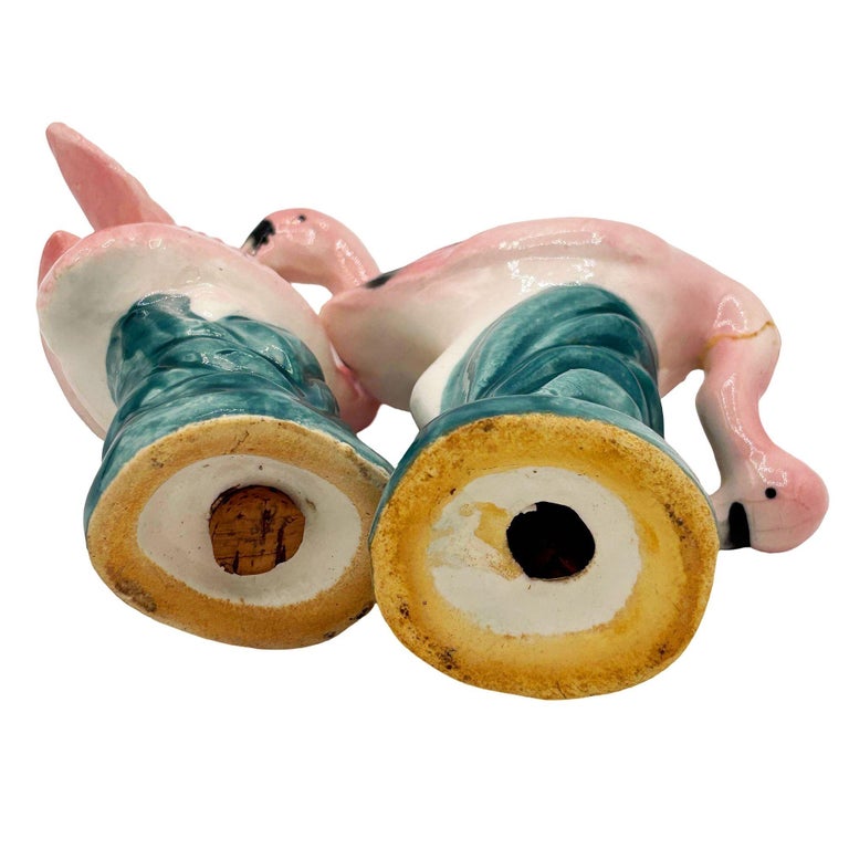 Mid-century Light Pink Flamingo Tropical Leaf Ceramic Salt & Pepper Shaker Set