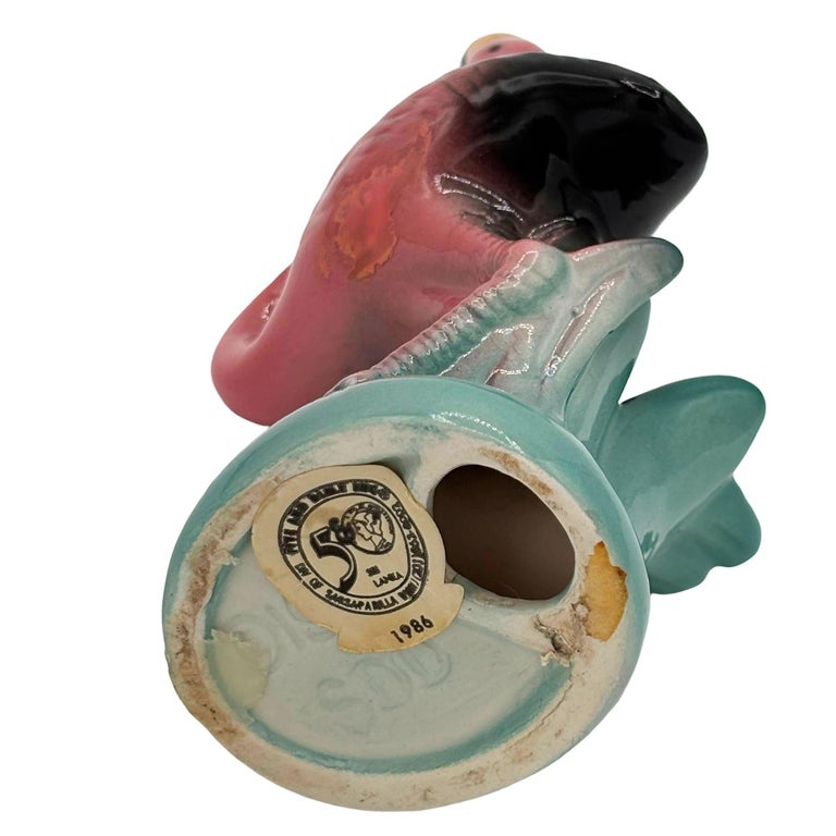 1986 Tropical Pink Flamingo Ceramic Tabletop Bud Vase Set by Five & Dime