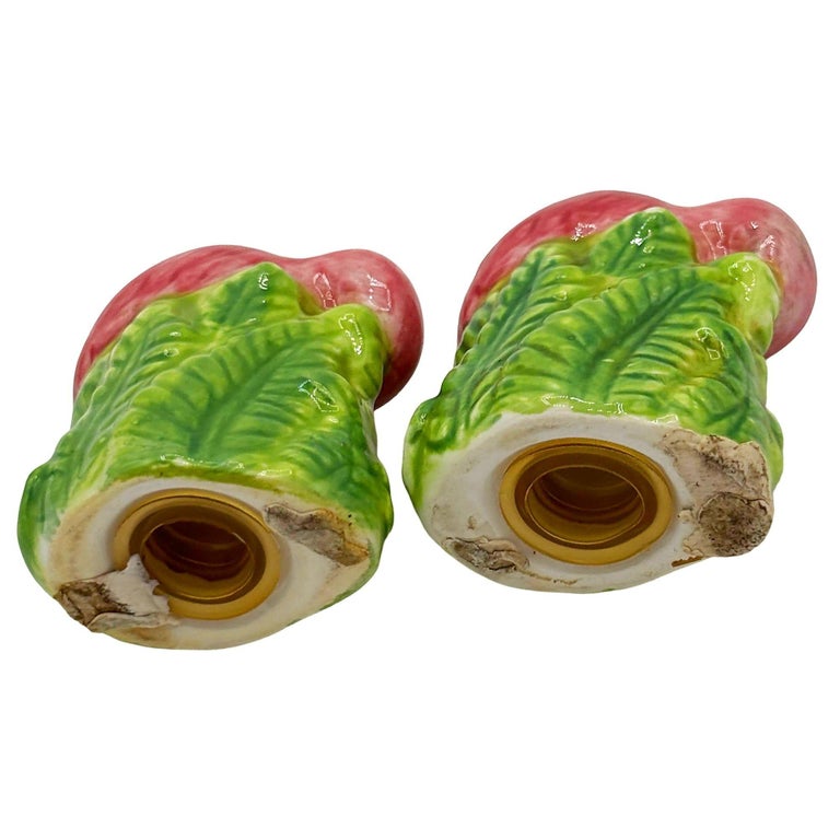 Mid-century Pink Flamingo Tropical Leaf Ceramic Salt & Pepper Shaker Set