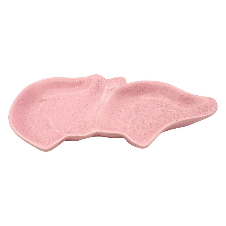 Large California Pottery Pink Candy Dish with Speckled Gold Accent
