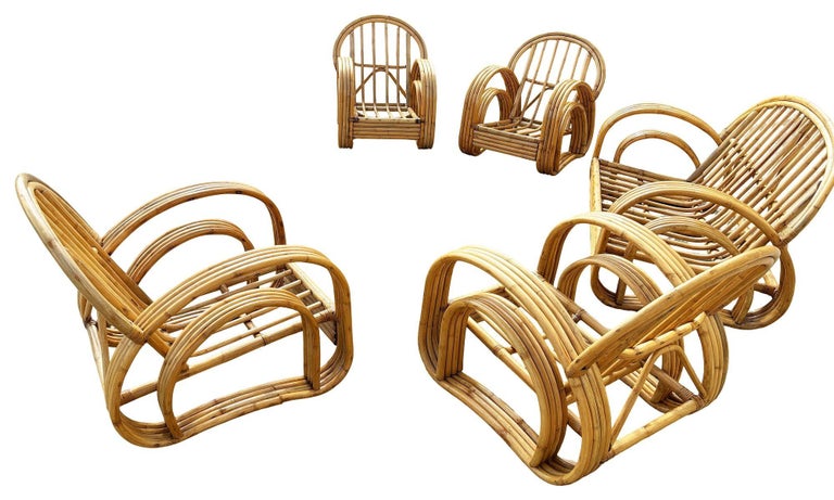 Restored 4-Strand Double Arch Speed Arms Rattan Sofa & Chairs Livingroom Set