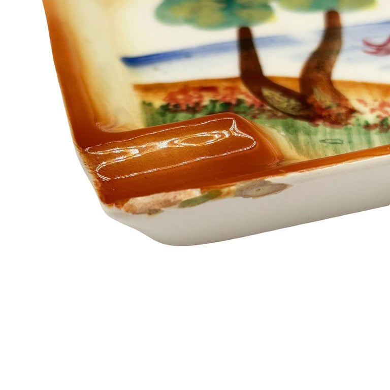 Mid-century Hand Painted 3D Women on Florida Beach Ceramic Ashtray