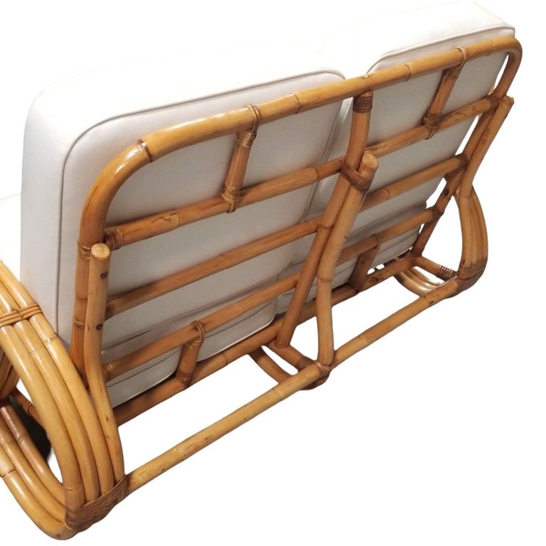 Restored Modernist 3-Strand Round Full Pretzel Rattan Settee