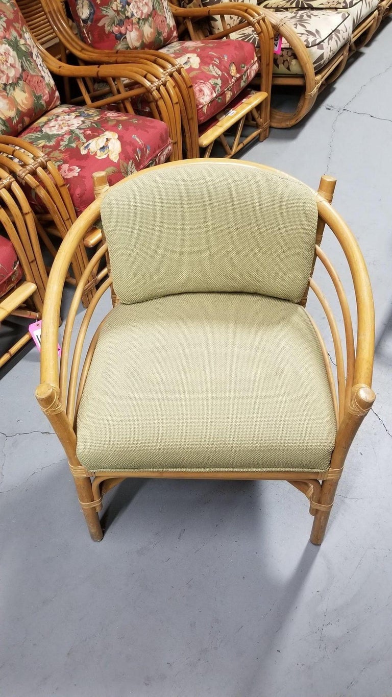 Restored Rattan Barrel Back Dining Chair Armchair W/ Skeleton Arms - Pair