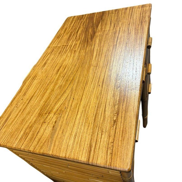 Restored Bespok Vertically Stacked Rattan Writing Desk w/ Mahogany Top