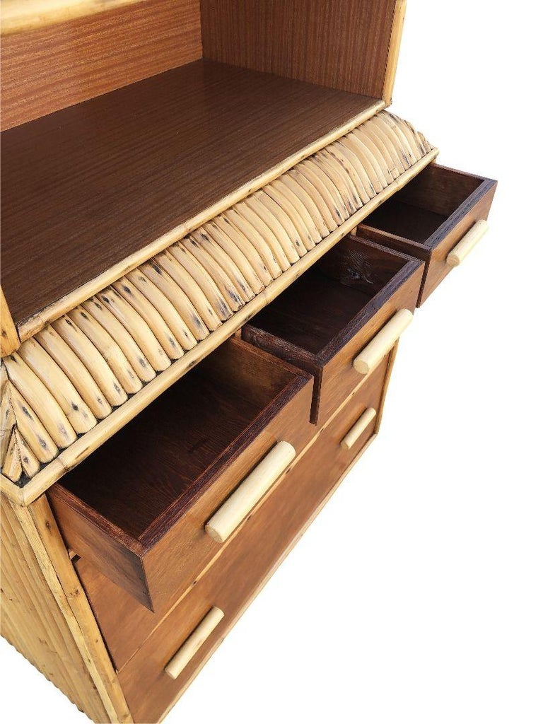 Restored Rare Art Deco Waterfall Rattan & Mahogany Dresser/Bookcase Hutch