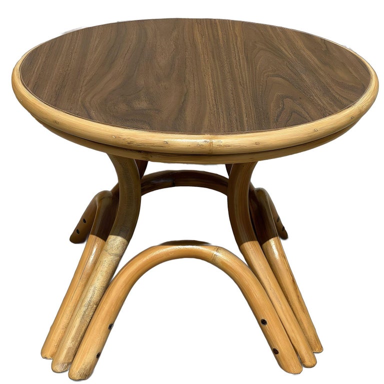 Restored Round Rattan Coffee Table w/ Arched Base