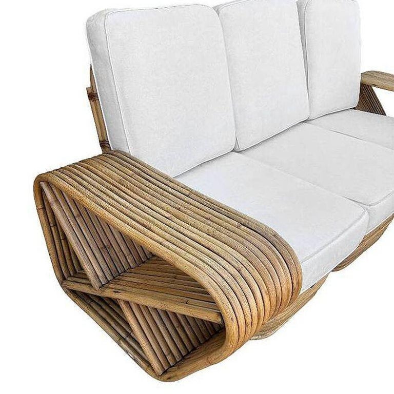 Restored Boutique-made "Big Pappa" 12 Strand Square Pretzel Rattan Sectional Sof