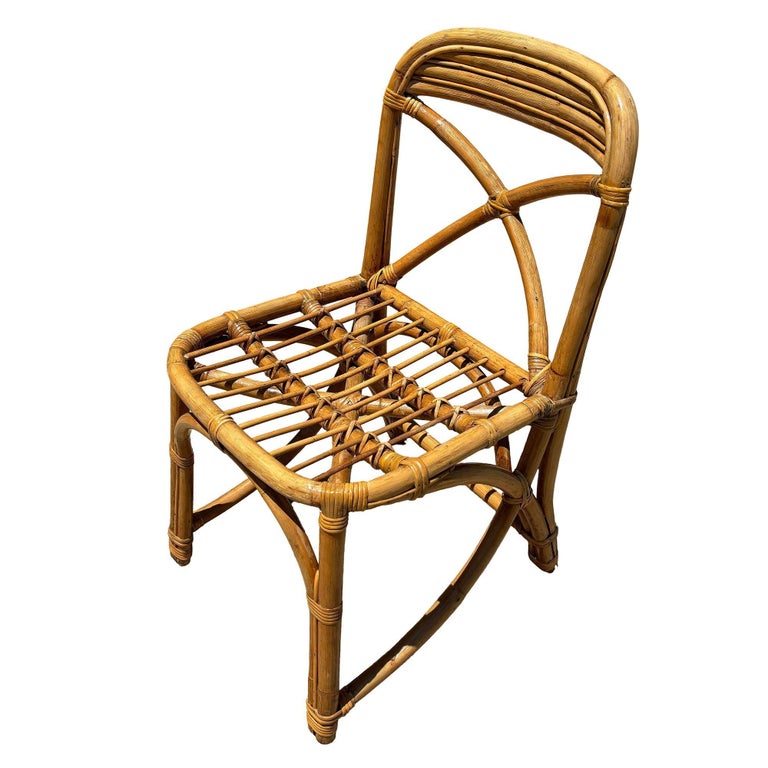 Restored Mid-century Rattan Dining Side Chairs with "X" Back